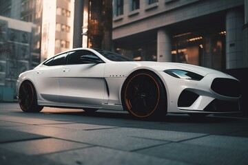 Fototapeta na wymiar Elegant white car with advanced features. Generative AI