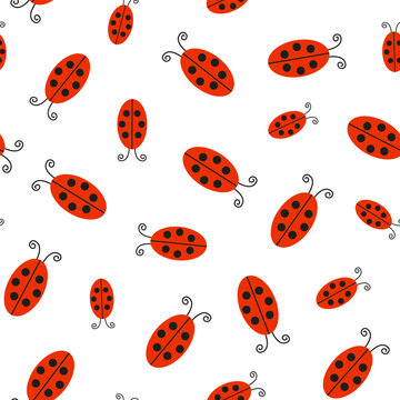 Seamless image of Ladybugs. Red summer bugs with dots on their wings. Fun children's pattern.