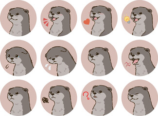 カワウソの表情アイコンセット