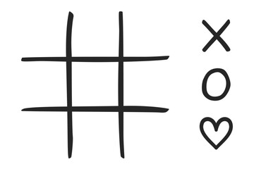 Tic Tac Toe or Naughts and Crosses blank game board with hearts as concept for love in vector illustration