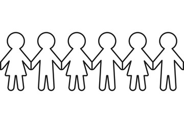 Chain of paper people or doll chain in repeating pattern as vector