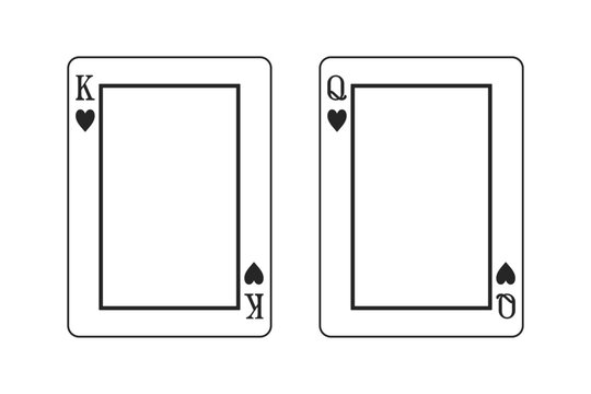 King and Queen of Hearts pair of playing cards as picture frame set in outline vector