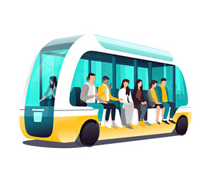 Smart Autonomous Electric self driving bus, Driverless, Smart autonomous public transport, illustration, Generative AI