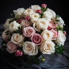 Obraz premium Romantic bouquet with pink and white roses. Mother's Day Flowers Design concept