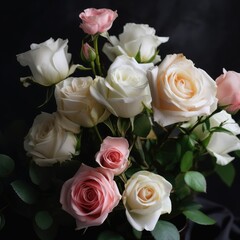 Romantic bouquet with pink and white roses. Mother's Day Flowers Design concept