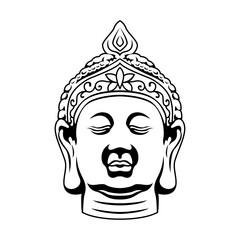 A buddha head with a white background.