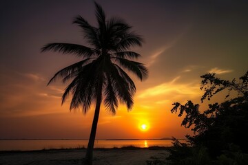 Naklejka na ściany i meble A spectacular sunset on the beach