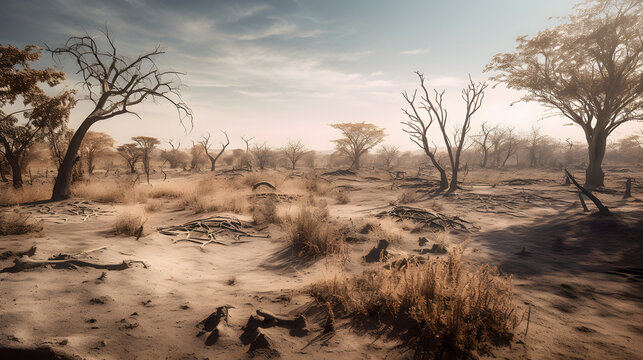 A powerful image of a barren landscape with dry cracked soil, generative AI