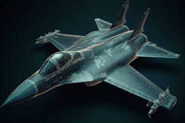 Fototapeta na wymiar A 3D military jet created with polygonal lines in motion. Generative AI