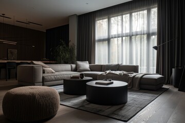 Fototapeta na wymiar Modern Living Room Interior with Neutral Tones