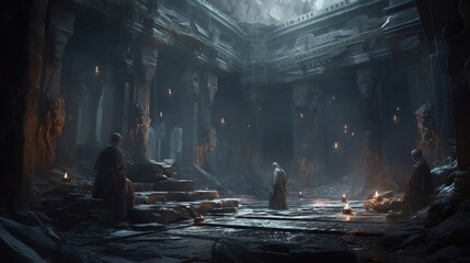 ghostly pit of inquisitors, digital art illustration, Generative AI