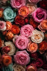 Obraz na płótnie Canvas colored roses background - generative ai