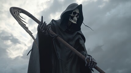 grim reaper hold deadly scythe, digital art illustration, Generative AI