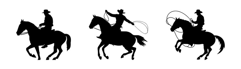 Cowboy riding horse silhouette black filled vector Illustration icon t-shirts cards