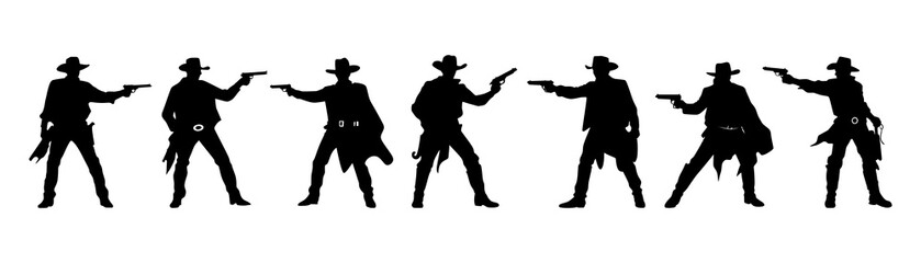 Cowboy pointing gun silhouette black filled vector Illustration icon t-shirts cards © iamabduss