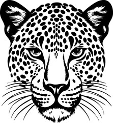 Leopard head. Black and white graphic. Vector illustration on white isolated background. Good for packaging, tattoo, and t-shirt designs. © Orange Brush