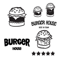 Set of logo, labels and stamp for hamburger, burger. Simple and minimal design.