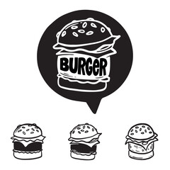 Set of logo, labels and stamp for hamburger, burger. Simple and minimal design.
