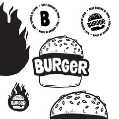 Set of logo, labels and stamp for hamburger, burger. Simple and minimal design.