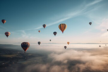 Fototapeta premium Hot Air Balloons Flying High in the Sky. Generative AI.