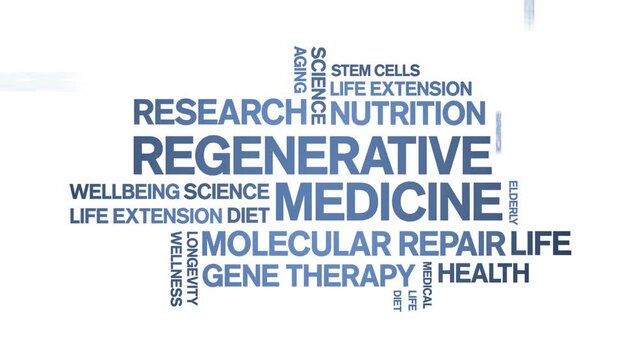 Regenerative Medicine animated tag word cloud;text design animation kinetic typography seamless loop.
