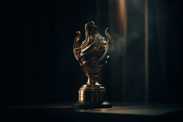 Sculpted trophy on a pedestal illuminated with a spotlight. Generative AI