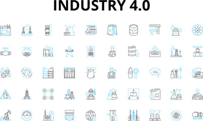 Industry 4.0 linear icons set. Automation, Robotics, Interconnectivity, Big Data, AI, Augmented Reality, Smart Factories vector symbols and line concept signs. Machine Learning,Smart Manufacturing