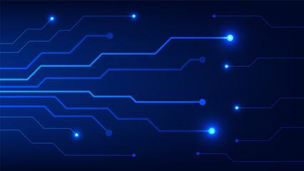 Hi tech digital circuit board. AI pad and electrical lines connected on blue lighting background. futuristic technology design element concept