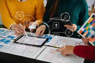 UX graphic designer planning application process development prototype wireframe for web smart...