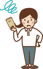 封筒を持つ不満な顔の女性。