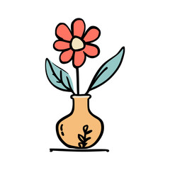 doodle illustration of flowers in a vase on isolated background