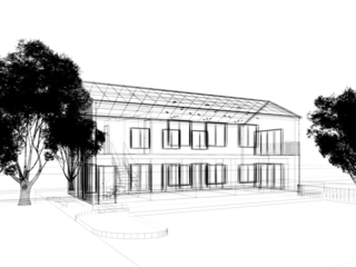 sketch design of house , 3d rendering wire frame