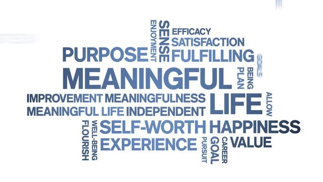 Meaningful Life animated tag word cloud;text design animation kinetic typography seamless loop.
