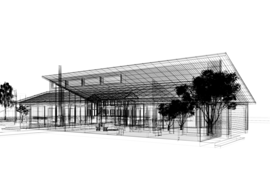 sketch design of house , 3d rendering wire frame