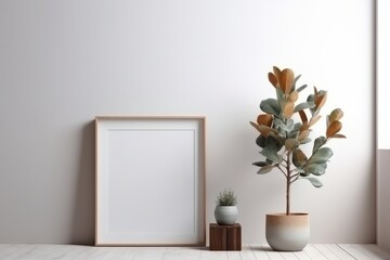 Mock up poster frame in modern interior background, 3D rendering, generative Ai