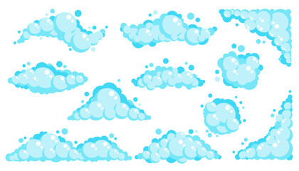 Fototapeta premium Soap foam bubbles. Cartoon bath suds of shampoo. Vector illustration isolated on white background