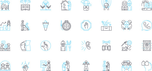 Senior living linear icons set. Retirement, Elderly, Health, Comfort, Community, Independence, Care line vector and concept signs. Luxury,Safety,Active outline illustrations