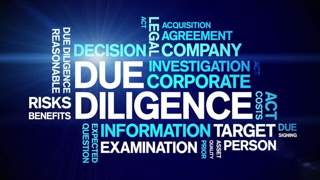 Due Diligence animated tag word cloud;text design animation kinetic typography seamless loop.
