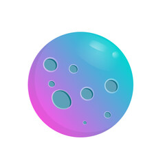 Vector purple and blue gradient planet with craters isolated on a white background.