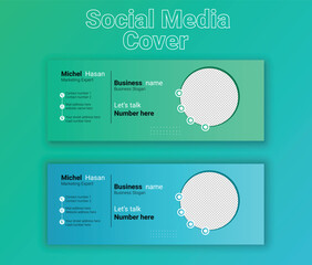 Fototapeta na wymiar Professional corporate business Facebook cover template, modern and clean social media cover design with green and blue color. 