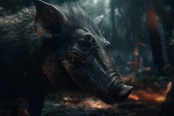 Stunning wild boar adventure art with futuristic aesthetic in 3D. A cinematic masterpiece for your wallpaper. Generative AI