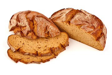 Freshly Baked Rye Vintage Bread, close-up, isolated on a white background.
