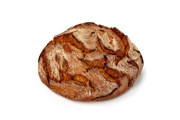 Freshly Baked Homemade Bread, close-up, isolated on a white background.