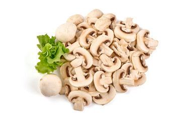Fresh Champignon mushrooms, isolated on white background.