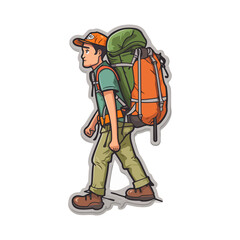 adventure men with orange hiking backpack character