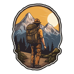 hiking mountain logo vector