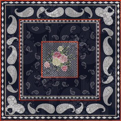 abstracted digital  flower and paisley   pattern on background