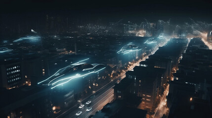 A futuristic city with flying cars, Generative AI 