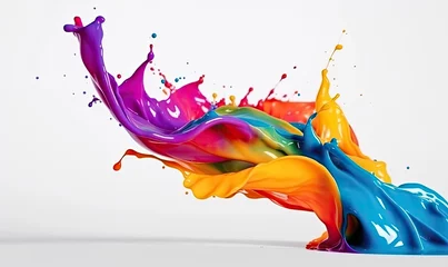 Gordijnen Colorful paint splashes on a white background Creating using generative AI tools © uhdenis