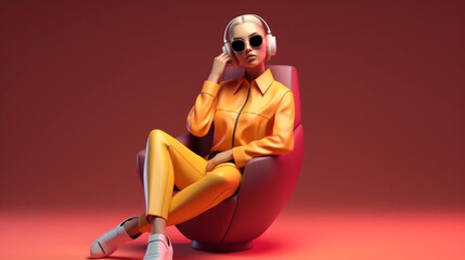 3d character of women listening to music